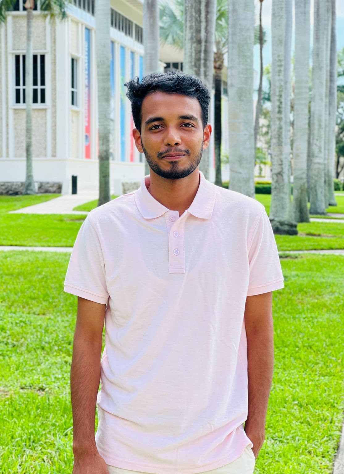 Md. Rockshat, the Transform Lab's newest PhD student, on the FAU campus